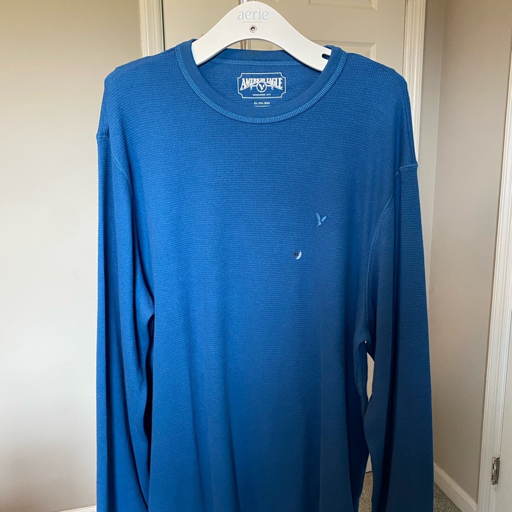 American Eagle Outfitters Men's Blue Long Sleeve Shirt